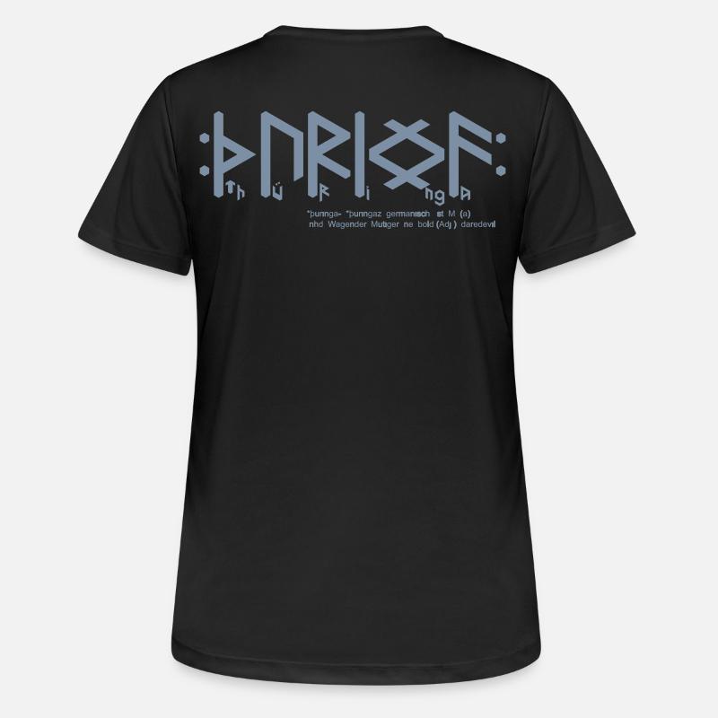Thuringian "Þuringa" + Info [heathen roots_01]QRF0© - Women's Breathable T-Shirt - black