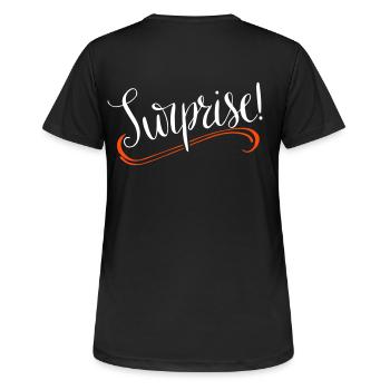 Surprise Überraschung Junge Schwanger Pregnant - Frauen T-Shirt atmungsaktiv - Schwarz - Hinten - AI Model Female 172 light (172cm)