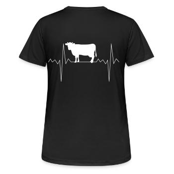 Frequenza cardiaca Battito cardiaco Mucca Mucche Farmer Regalo - Maglietta da donna traspirante - nero - Retro - AI Model Female 172 light (172cm)