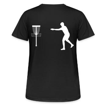 Frisbee Discgolf Putt - Frauen T-Shirt atmungsaktiv - Schwarz - Hinten - AI Model Female 172 light (172cm)