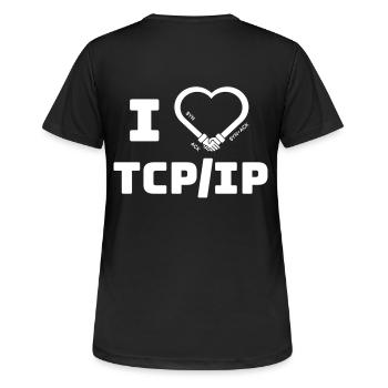 J’adore TCP/IP - Hommage à TCP IP & DARPA - T-shirt respirant Femme - noir - Dos - AI Model Female 172 light (172cm)