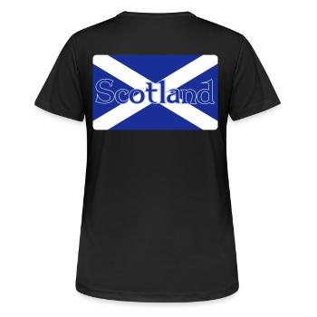 Scotland Flag with text on top - Women's Breathable T-Shirt - black - Back - AI Model Female 172 light (172cm)
