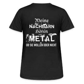 Nachbarn hören Metal - Frauen T-Shirt atmungsaktiv - Schwarz - Hinten - AI Model Female 172 light (172cm)