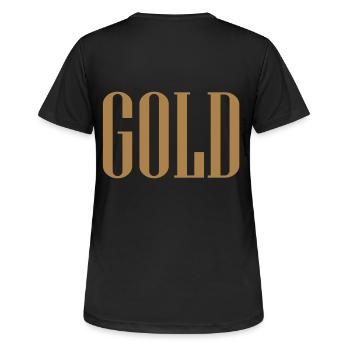 Gold metallic-goldne Schrift Reichtum edelshirt - Frauen T-Shirt atmungsaktiv - Schwarz - Hinten - AI Model Female 172 light (172cm)