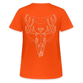 Hirschgeweih Schädel Lineart-Design - Frauen T-Shirt atmungsaktiv - Neonorange - Hinten - AI Model Female 172 dark (172cm)