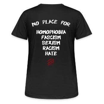 Pas de place pour le fascisme haine Homophobie sexisme racisme - T-shirt respirant Femme - noir - Dos - AI Model Female 172 light (172cm)