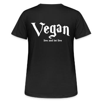 vegan live - Women's Breathable T-Shirt - black - Back - AI Model Female 172 light (172cm)