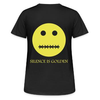 Schweigen ist golden - Bildunterschrift - Frauen T-Shirt atmungsaktiv - Schwarz - Hinten - AI Model Female 172 light (172cm)