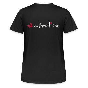 authentisch - Frauen T-Shirt atmungsaktiv - Schwarz - Hinten - AI Model Female 172 light (172cm)