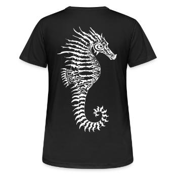 Invasion d'hippocampes extraterrestres - T-shirt respirant Femme - noir - Dos - AI Model Female 172 light (172cm)