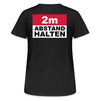 2m Abstand halten - Frauen T-Shirt atmungsaktiv - Schwarz - Hinten - AI Model Female 172 light (172cm)