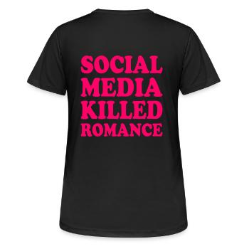 social media killed romance - Frauen T-Shirt atmungsaktiv - Schwarz - Hinten - AI Model Female 172 light (172cm)
