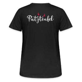 Putzteufel Putzfrau Putzmann sauber Teufel Hörner - Frauen T-Shirt atmungsaktiv - Schwarz - Hinten - AI Model Female 172 light (172cm)