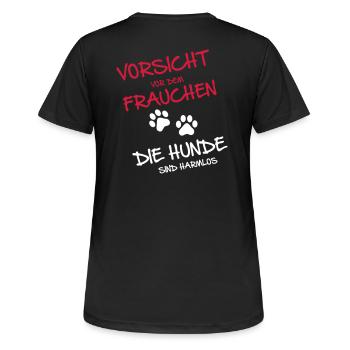 Vorsicht Frauchen - Hunde - Frauen T-Shirt atmungsaktiv - Schwarz - Hinten - AI Model Female 172 light (172cm)