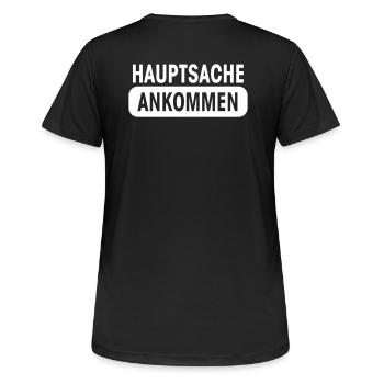 Hauptsache Ankommen - Frauen T-Shirt atmungsaktiv - Schwarz - Hinten - AI Model Female 172 light (172cm)