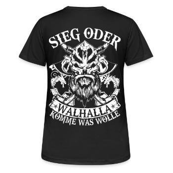 Sieg oder Walhalla - Frauen T-Shirt atmungsaktiv - Schwarz - Hinten - AI Model Female 172 light (172cm)