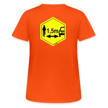 Sicherheitsabstand 1,5 Meter - Frauen T-Shirt atmungsaktiv - Neonorange - Hinten - AI Model Female 172 dark (172cm)