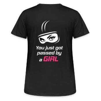 Sie haben gerade von einem Mädchen übergeben - Frauen T-Shirt atmungsaktiv - Schwarz - Hinten - AI Model Female 172 light (172cm)