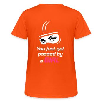 Sie haben gerade von einem Mädchen übergeben - Frauen T-Shirt atmungsaktiv - Neonorange - Hinten - AI Model Female 172 dark (172cm)