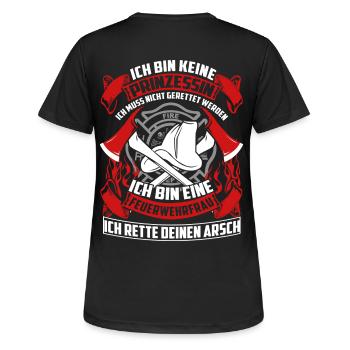 Feuerwehrfrau - Retten - Frauen T-Shirt atmungsaktiv - Schwarz - Hinten - AI Model Female 172 light (172cm)