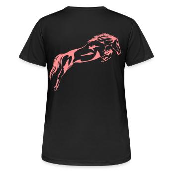Springpferd - Frauen T-Shirt atmungsaktiv - Schwarz - Hinten - AI Model Female 172 light (172cm)