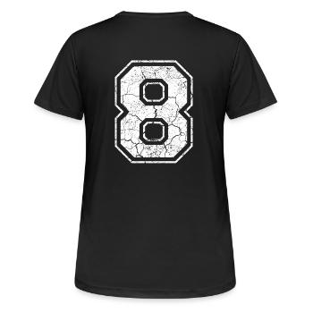 8_eight_acht_white_weiss (de) - Frauen T-Shirt atmungsaktiv - Schwarz - Hinten - AI Model Female 172 light (172cm)