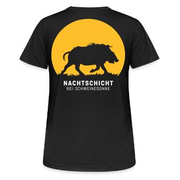 Nachtschicht bei Schweinesonne! Jäger Shirt Jaeger - Frauen T-Shirt atmungsaktiv - Schwarz - Hinten - AI Model Female 172 light (172cm)