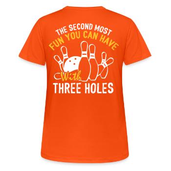 Fun With Three Holes Funny Bowling - Frauen T-Shirt atmungsaktiv - Neonorange - Hinten - AI Model Female 172 dark (172cm)