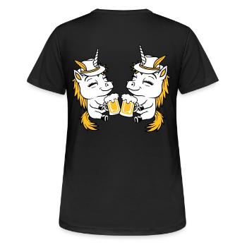 Einhorn Freunde Bier Anstoßen - Frauen T-Shirt atmungsaktiv - Schwarz - Hinten - AI Model Female 172 light (172cm)