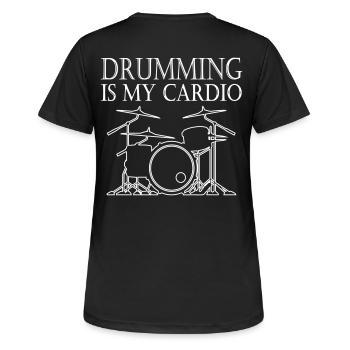 Drumming is my Cardio - Frauen T-Shirt atmungsaktiv - Schwarz - Hinten - AI Model Female 172 light (172cm)