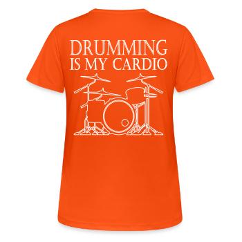 Drumming is my Cardio - Frauen T-Shirt atmungsaktiv - Neonorange - Hinten - AI Model Female 172 dark (172cm)
