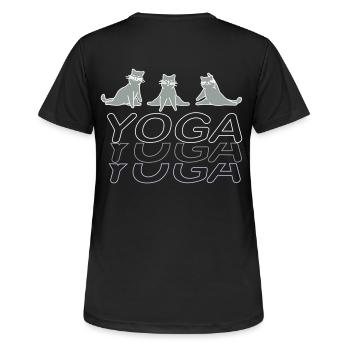 Yogakatzen - Frauen T-Shirt atmungsaktiv - Schwarz - Hinten - AI Model Female 172 light (172cm)