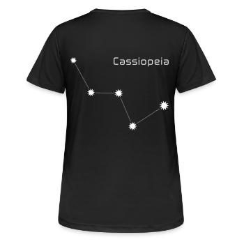 La constellation "Cassiopée" avec l'inscription "Cassiopée" - T-shirt respirant Femme - noir - Dos - AI Model Female 172 light (172cm)