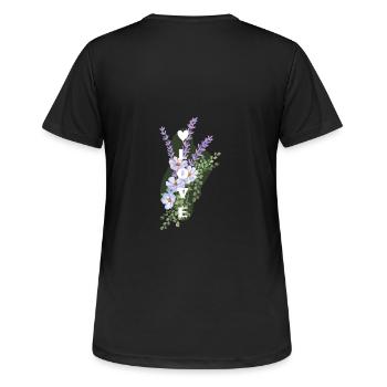 Floral - Love lettering with heart - Women's Breathable T-Shirt - black - Back - AI Model Female 172 light (172cm)