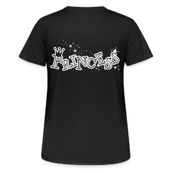 Prinzessin Schrift mit Krone und Glitzer Sternchen - Frauen T-Shirt atmungsaktiv - Schwarz - Hinten - AI Model Female 172 light (172cm)