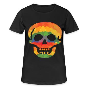 Farbiger Totenschädel - Frauen T-Shirt atmungsaktiv - Schwarz - Vorne - AI Model Female 172 light (172cm)