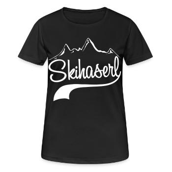Skihaserl - Frauen T-Shirt atmungsaktiv - Schwarz - Vorne - AI Model Female 172 light (172cm)