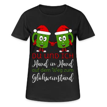 Glühwein - Du und Ich Hand in Hand Glühweinstand - Frauen T-Shirt atmungsaktiv - Schwarz - Vorne - AI Model Female 172 light (172cm)