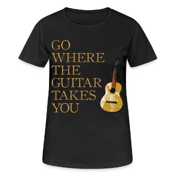 Gitarren Weg - Frauen T-Shirt atmungsaktiv - Schwarz - Vorne - AI Model Female 172 light (172cm)