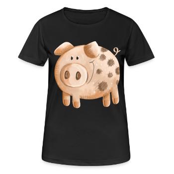 Petit cochon rose - cochon - porcelet - T-shirt respirant Femme - noir - Devant - AI Model Female 172 light (172cm)