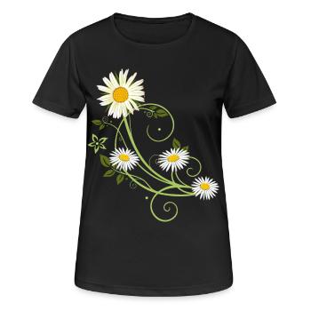 Ranke mit Margerite und Gänseblümchen - Frauen T-Shirt atmungsaktiv - Schwarz - Vorne - AI Model Female 172 light (172cm)