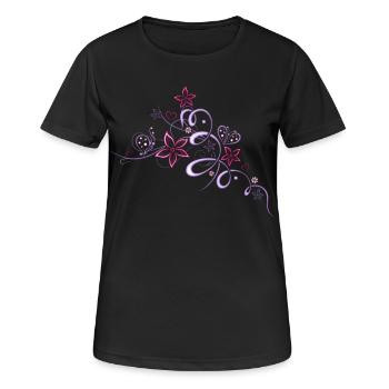 Ranke mit Blüten und Schmetterlingen, Sommer. - Frauen T-Shirt atmungsaktiv - Schwarz - Vorne - AI Model Female 172 light (172cm)