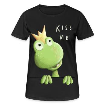 Kiss me Frosch - Froschkönig - Comic - Frauen T-Shirt atmungsaktiv - Schwarz - Vorne - AI Model Female 172 light (172cm)