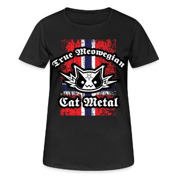 True Meowegian Cat Metal - Norwegische Flagge - Frauen T-Shirt atmungsaktiv - Schwarz - Vorne - AI Model Female 172 light (172cm)