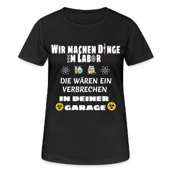 Wir machen Dinge im Labor Lustiger Spruch - Frauen T-Shirt atmungsaktiv - Schwarz - Vorne - AI Model Female 172 light (172cm)