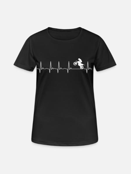 Motorcycle Heartbeat ECG - Biker Design - Women's Breathable T-Shirt - black