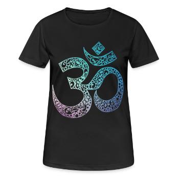 Om - Frauen T-Shirt atmungsaktiv - Schwarz - Vorne - AI Model Female 172 light (172cm)