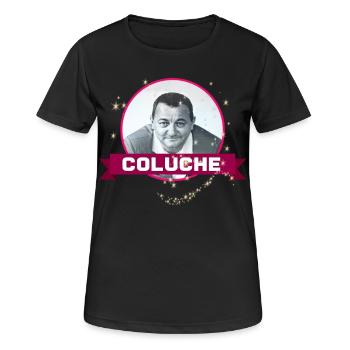 T shirt Hommage Humoristique à Coluche - T-shirt respirant Femme - noir - Devant - AI Model Female 172 light (172cm)