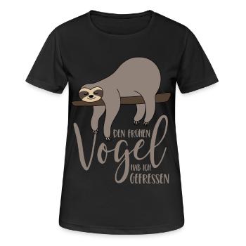 J’ai mangé le lève-tôt - le paresseux - T-shirt respirant Femme - noir - Devant - AI Model Female 172 light (172cm)