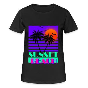 Sunset Beach 80s Purple - Frauen T-Shirt atmungsaktiv - Schwarz - Vorne - AI Model Female 172 light (172cm)